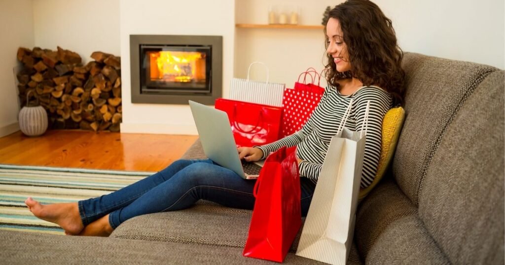 woman shopping online from sofa